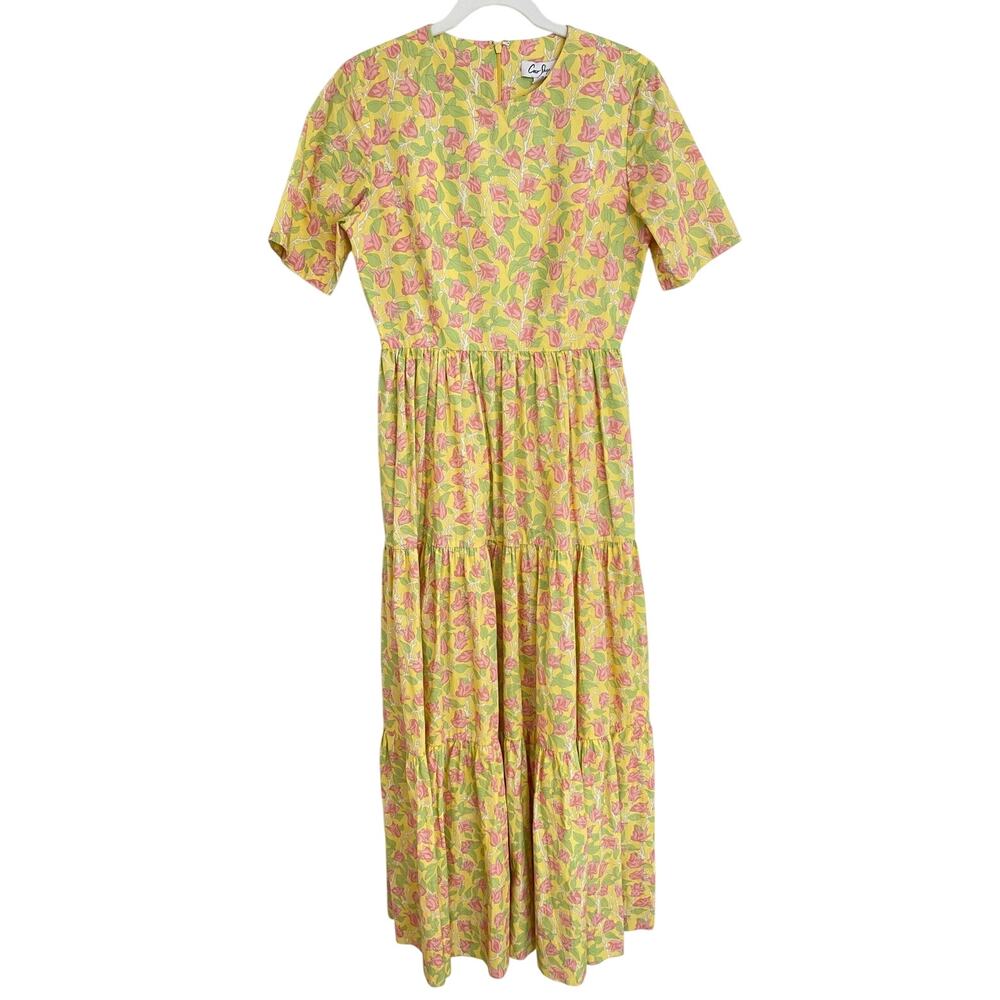 Coco Shop Tuckernuck Pink Yellow Bougainvillea Maxi Midi Long Cotton Dress S